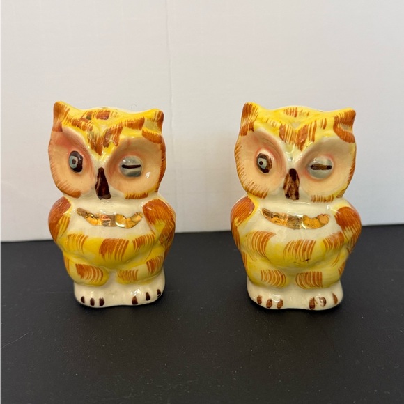 unsure Other - Vintage Owl Salt and Pepper Shakers cork stopper gold accents